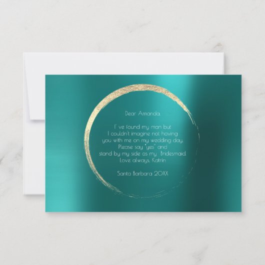 Invitation Serez-Vous Ma Serveuse Turquoise Verte Gold Minima (Dos)