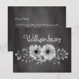 Invitation Serez-vous ma témoin Fleurs sur tableau noir