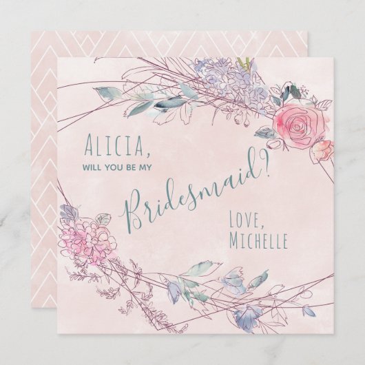 Invitation Serez-vous mes roses d'aquarelle blush (Devant / Derrière)