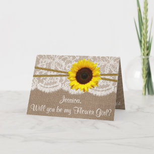 Invitation Serez-Vous Mon Gir De Fleur ? Tournesol Rustique B