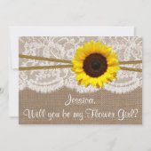 Invitation Serez-Vous Mon Gir De Fleur ? Tournesol Rustique B (Devant)