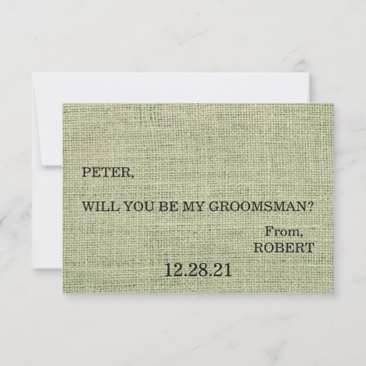 Invitation Serez-vous mon Groomsman ? Arrière - plan Burlap (Dos)