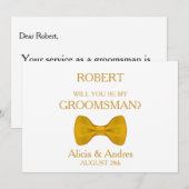 Invitation Serez-vous mon Groomsman avec Gold Bow ? (Devant / Derrière)