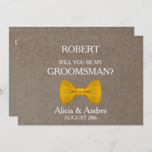 Invitation Serez-vous mon Groomsman avec Gold Bow ? (Devant / Derrière)