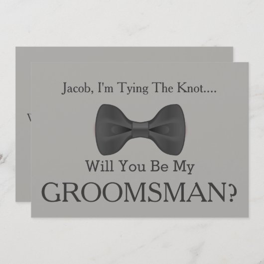 Invitation Serez-vous mon Groomsman avec Grey Bow (Devant / Derrière)
