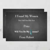 Invitation Serez-Vous Mon Groomsman Black Chalk Board BlueTie (Devant / Derrière)