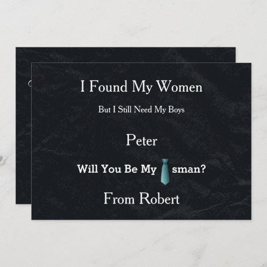 Invitation Serez-Vous Mon Groomsman Black Chalk Board BlueTie (Devant / Derrière)