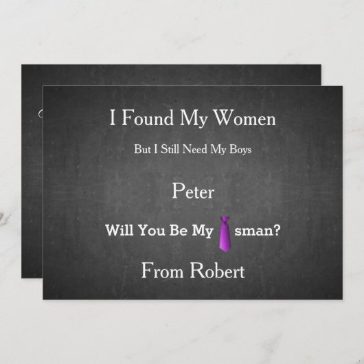 Invitation Serez-Vous Mon Groomsman Black Chalk Board Cravate (Devant / Derrière)