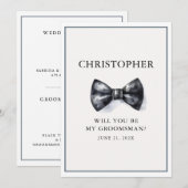 Invitation Serez-Vous Mon Groomsman Black Watercolor Bow Crav (Devant / Derrière)