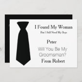 Invitation Serez-Vous Mon Groomsman Black & White Cravate (Devant / Derrière)