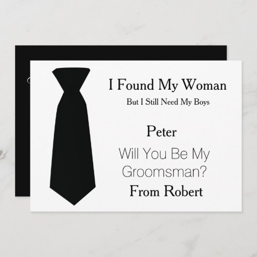 Invitation Serez-Vous Mon Groomsman Black & White Cravate (Devant / Derrière)
