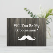 Invitation Serez-Vous Mon Groomsman Blanc Mustache Bois (Debout devant)
