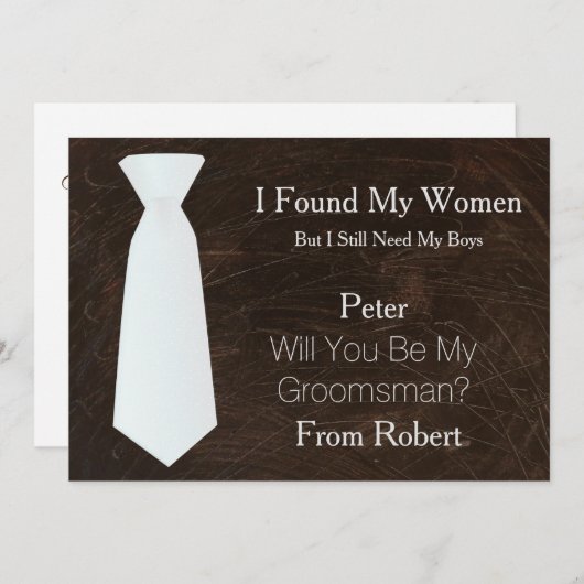 Invitation Serez-Vous Mon Groomsman blanc & noir Cravate Invi (Devant / Derrière)