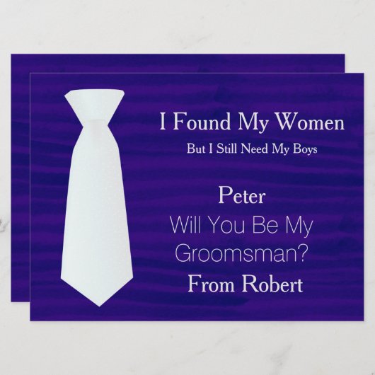 Invitation Serez-Vous Mon Groomsman blanc & noir Cravate Invi (Devant / Derrière)