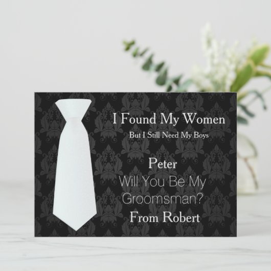 Invitation Serez-Vous Mon Groomsman Cravate blanche en bois (Debout devant)