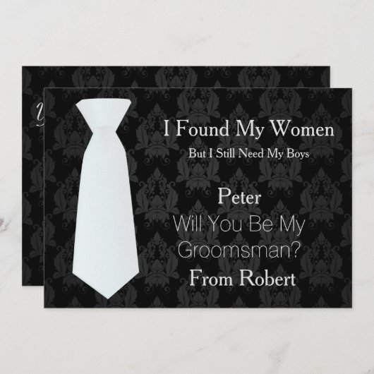 Invitation Serez-Vous Mon Groomsman Cravate blanche en bois (Devant / Derrière)