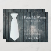 Invitation Serez-Vous Mon Groomsman Cravate blanche en bois I (Devant / Derrière)