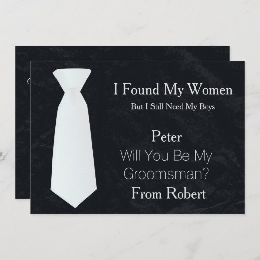 Invitation Serez-Vous Mon Groomsman Cravate blanche et noire (Devant / Derrière)