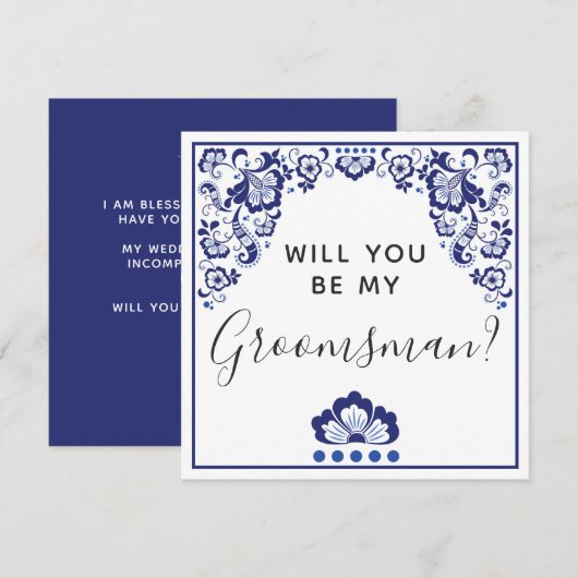 Invitation Serez-Vous Mon Groomsman ? Delft Blauw Delft Blue (Devant / Derrière)