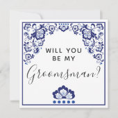 Invitation Serez-Vous Mon Groomsman ? Delft Blauw Delft Blue (Devant)