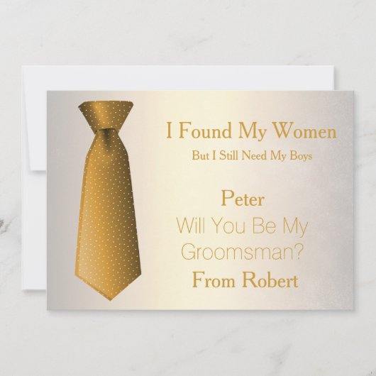 Invitation Serez-Vous Mon Groomsman Gold & White Cravate (Devant)