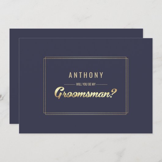 Invitation Serez-vous mon Groomsman ? Mariage d'or bleu marin (Devant / Derrière)
