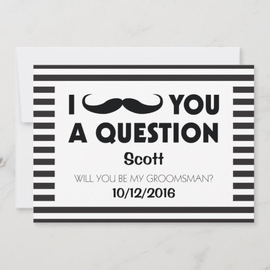 Invitation Serez-Vous Mon Groomsman Mustache Black Strips (Devant)