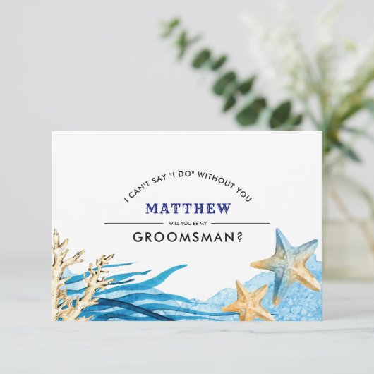 Invitation Serez-vous mon Groomsman ? Plage Starfish (Debout devant)