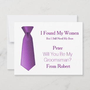 Invitation Serez-Vous Mon Groomsman Purple & White Cravate
