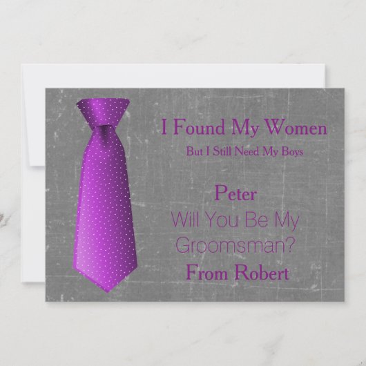 Invitation Serez-Vous Mon Groomsman Purple & White Cravate (Devant)