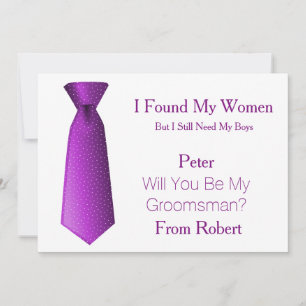 Invitation Serez-Vous Mon Groomsman Purple & White Cravate