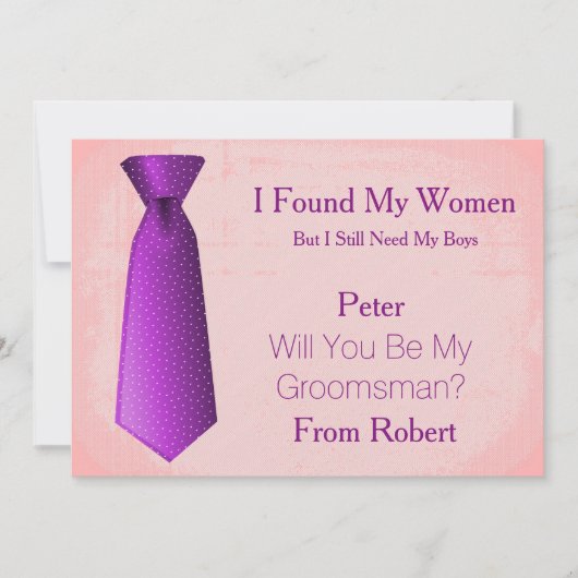 Invitation Serez-Vous Mon Groomsman Purple & White Cravate In (Devant)