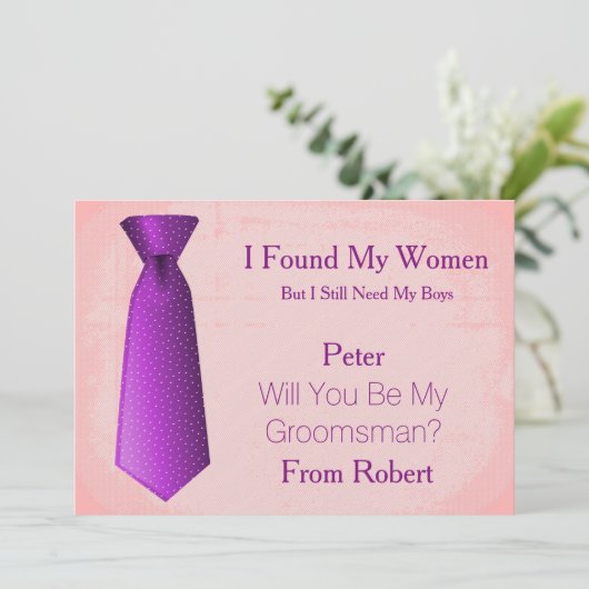 Invitation Serez-Vous Mon Groomsman Purple & White Cravate In (Debout devant)