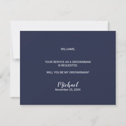 Invitation Serez-Vous Mon Groomsman ? Script moderne bleu mar (Dos)