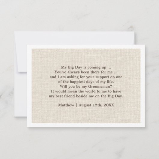 Invitation Serez-vous mon Groomsman ? Texture de Burlap (Dos)
