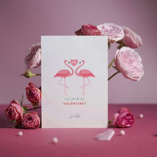 Invitation Serez-Vous Mon Valentin, Flamant rose rose blanc