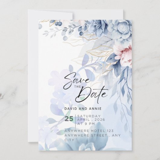 Invitation Série Mariage Élégance Bleue (Devant)