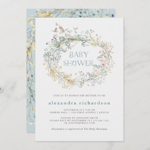 Invitation Serment Fleur sauvage à papillon  Baby shower