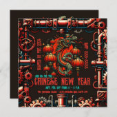Invitation Serpent chinois de Nouvel An Steampunk (Devant / Derrière)