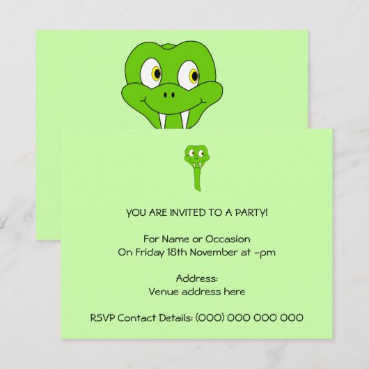 Invitation Serpent de bande dessinée (Devant / Derrière)