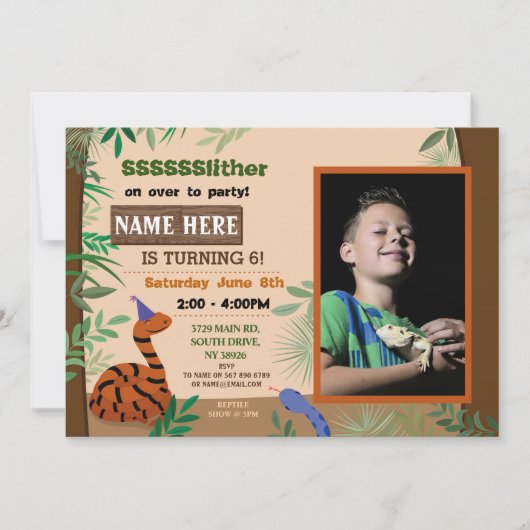 Invitation Serpent d'enfants Fête d'anniversaire Reptile Phot (Devant)