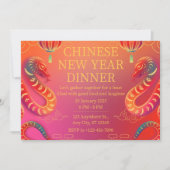 Invitation Serpent doré et rouge vibrant Nouvel An chinois (Devant)