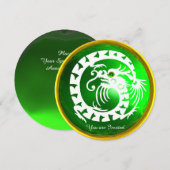 INVITATION SERPENT DRAGON BLANC OR ÉMERAUDE VERT PIERRE GEMME (Devant / Derrière)