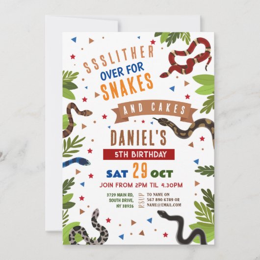Invitation Serpent fête d'anniversaire Reptiles Jungle Slithe (Devant)