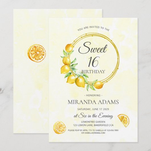Invitation Serre de citron rustique Boho d'été doux 16 Annive (Devant / Derrière)