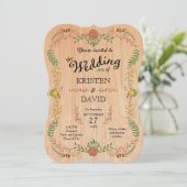 Invitation Serre de feuillage bohème rustique sur bois (Debout devant)