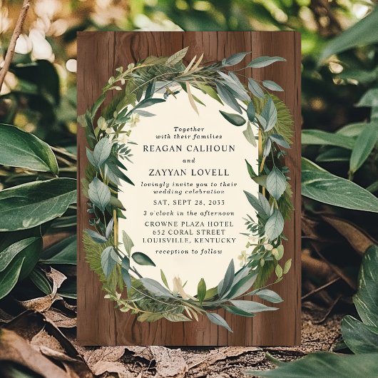 Invitation Serre de verdure et bois Mariage de la nature rust