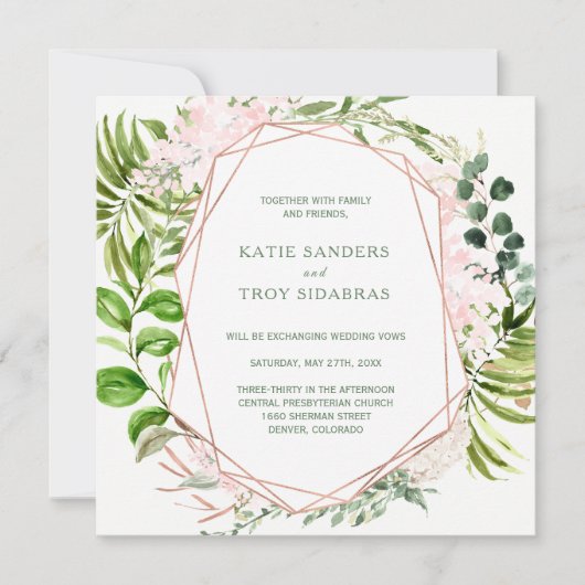 Invitation Serre de verdure tropicale aux fleurs roses (Devant)