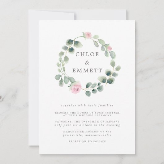 Invitation Serre d'Eucalyptus, Mariage rose (Devant)