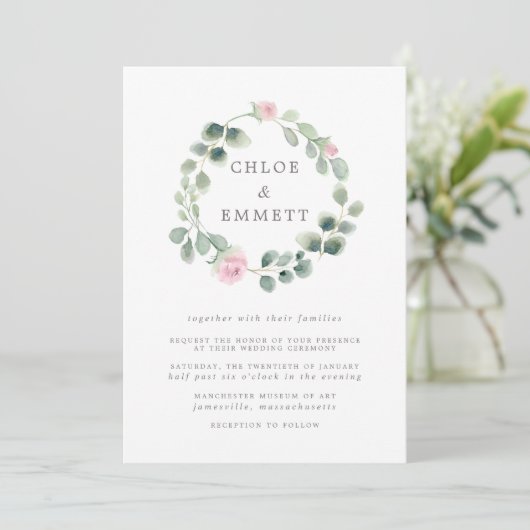 Invitation Serre d'Eucalyptus, Mariage rose (Debout devant)